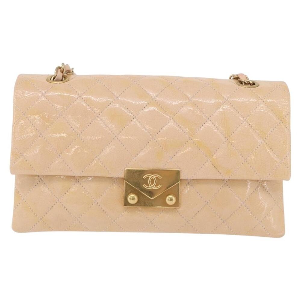 Chanel Matelasse Patent Leather Chain Shoulder Bag Beige